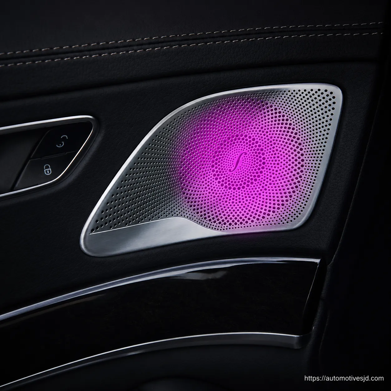 Mercedes-Benz S-Class W222 Illuminated Midrange Speaker Cover Close-Up