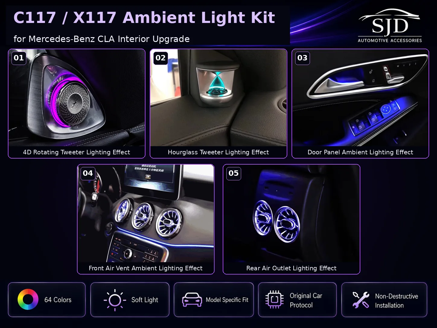 C117 / X117 CLA interior ambient lighting overview