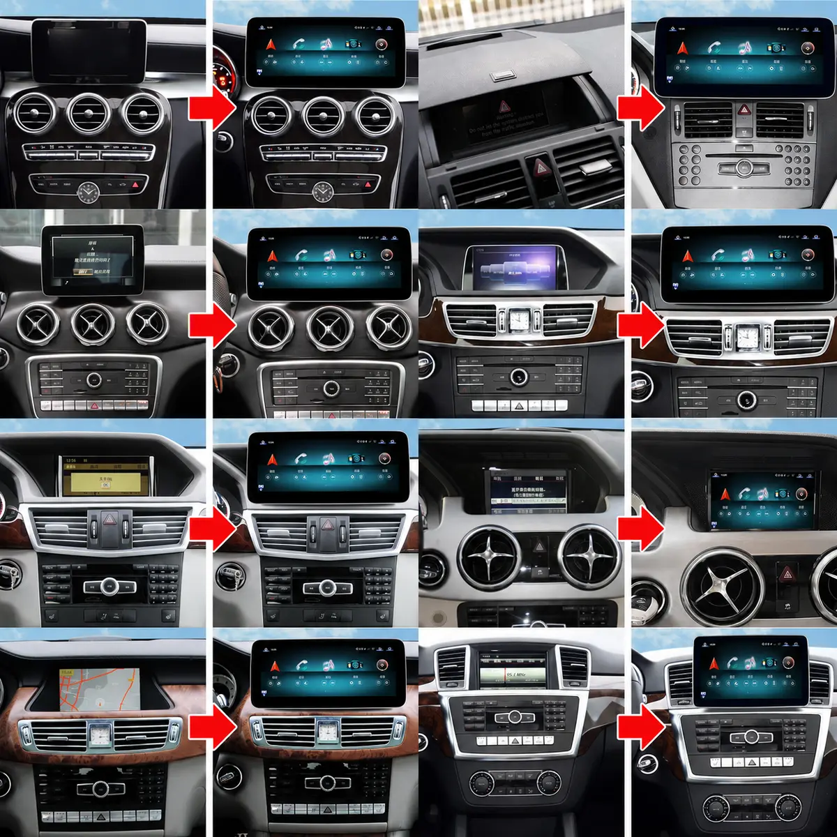 Mercedes-Benz multimedia display and digital instrument cluster upgrade options for different vehicle interiors