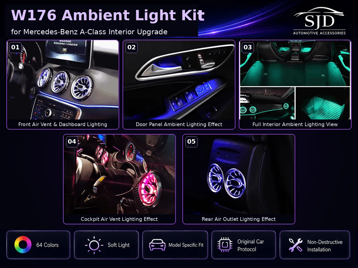 W176 A-Class interior ambient lighting overview
