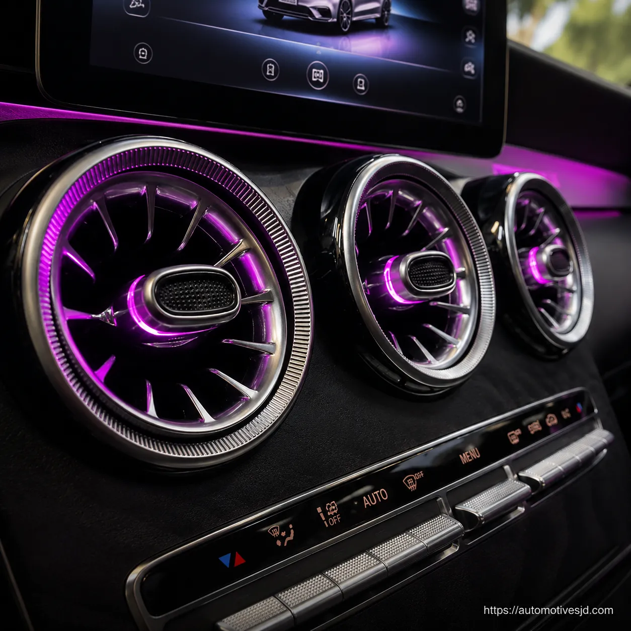 W205 C-Class front turbine air vent ambient lighting effect