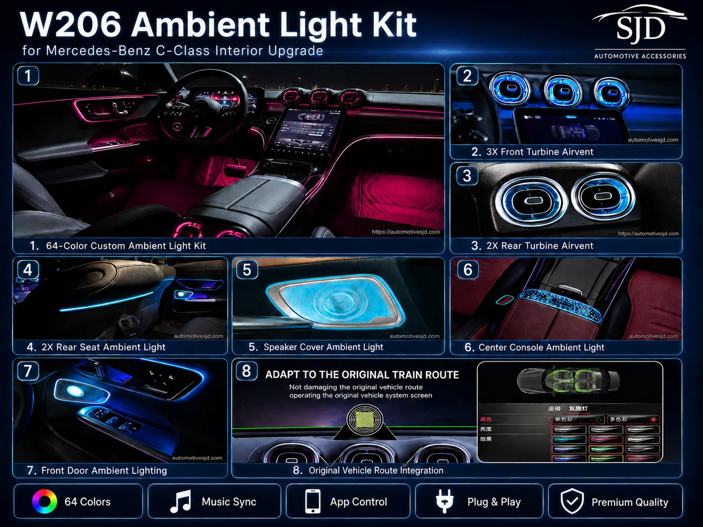 W206 C-Class complete ambient lighting and interior upgrade product options for compatible 2022–2025 vehicles