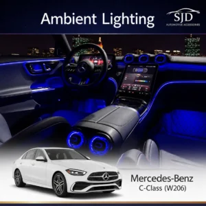 W206 C-Class ambient lighting and interior upgrade products including illuminated vents, speakers, trim lights and control components