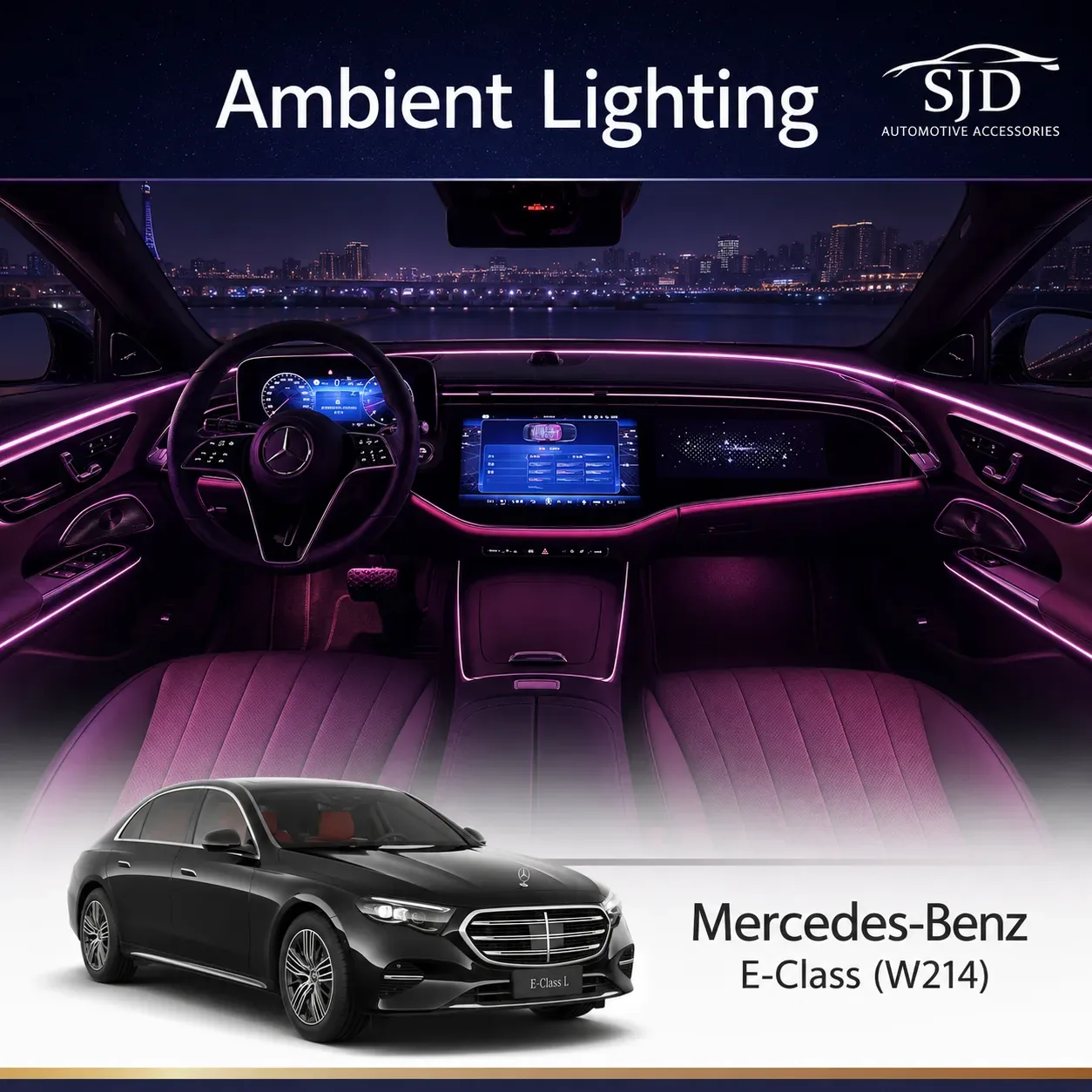 Complete ambient lighting upgrade kit with rotating tweeters, illuminated speaker covers and lighting options for Mercedes-Benz E-Class W214