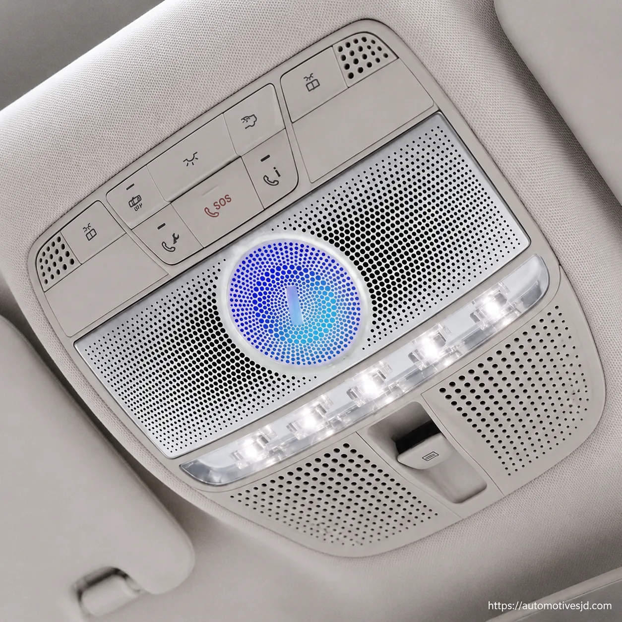 W222 S-Class overhead console cover illuminated inside the vehicle roof area