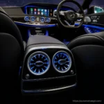 W222 S-Class front air vents illuminated across the dashboard
