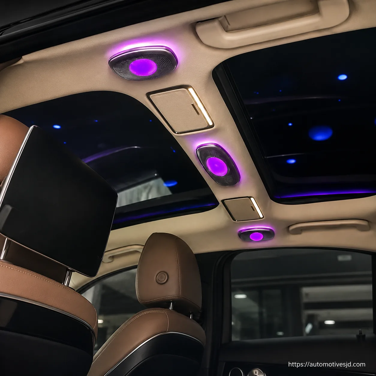 W222 S-Class three-piece roof speaker lighting effect inside the cabin