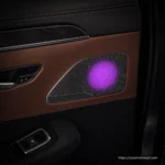W222 S-Class illuminated metal midrange speaker covers installed in the doors