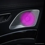 W222 S-Class illuminated metal midrange speaker covers installed in the doors