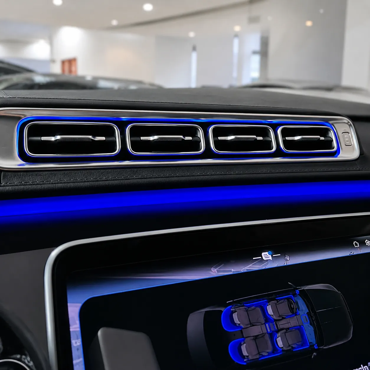 Front and rear illuminated air vent components with modules and wiring for Mercedes-Benz S-Class W223