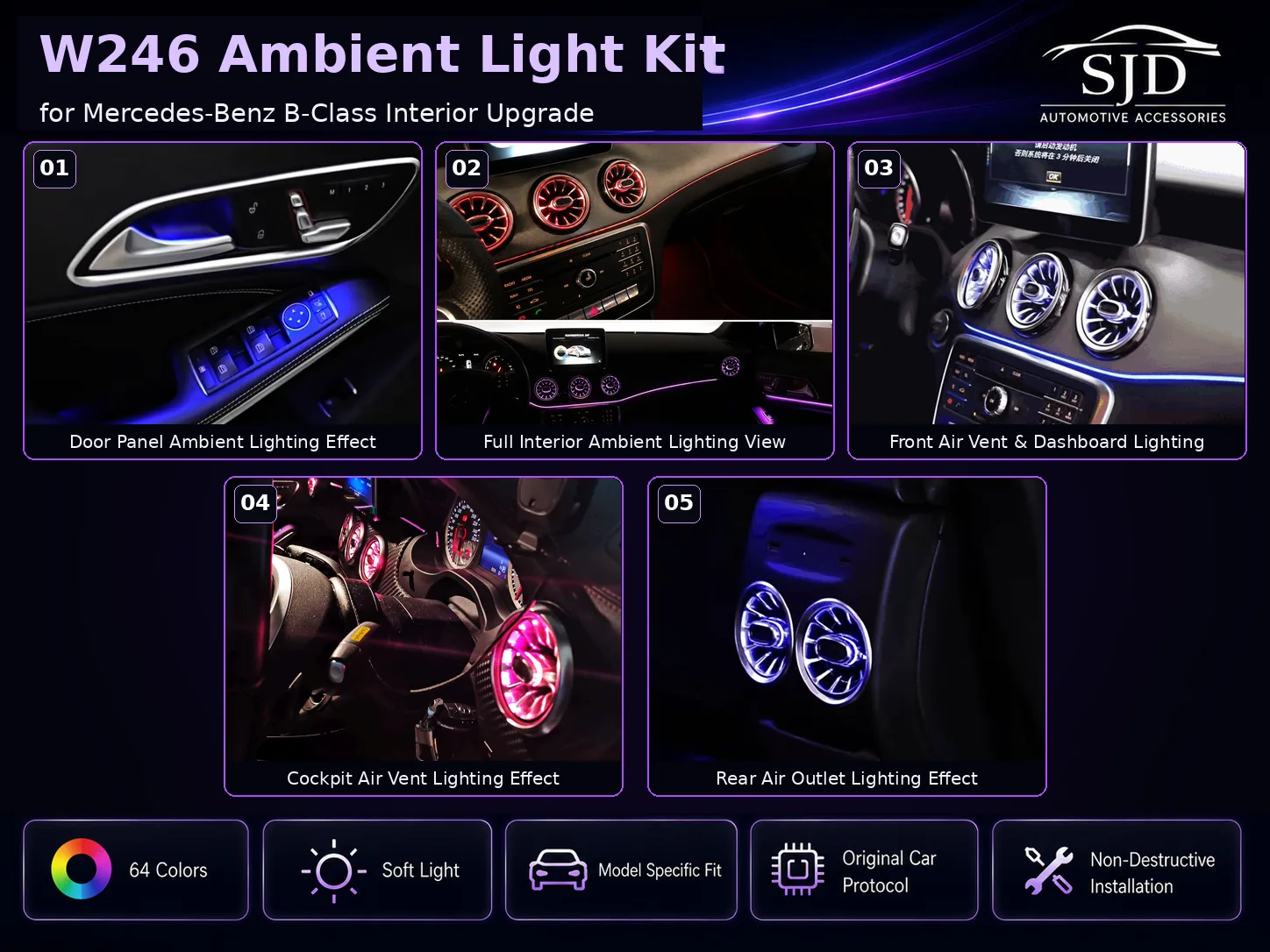 W246 B-Class interior ambient lighting overview