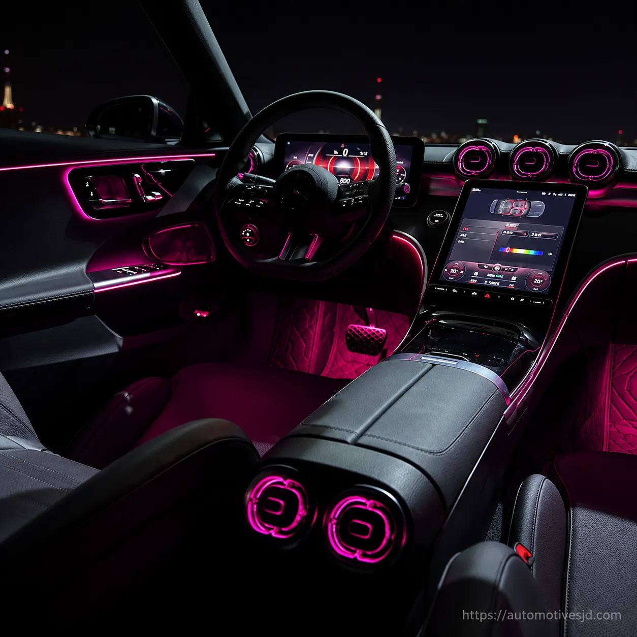 X254 GLC-Class active flowing ambient lighting across the dashboard, center console and doors