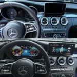 Mercedes-Benz C-Class W205 mechanical instrument cluster before and digital instrument cluster after upgrade
