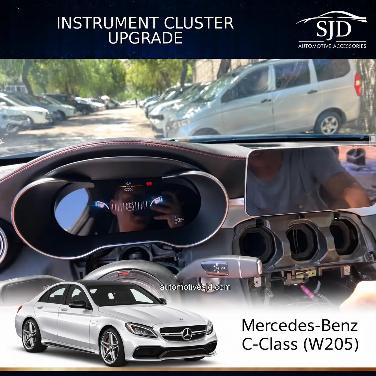 Mercedes-Benz C-Class W205 digital instrument cluster upgrade installed in the vehicle interior