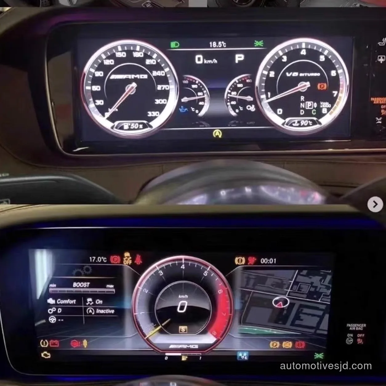 Mercedes-Benz S-Class W222 standard and AMG digital instrument display comparison